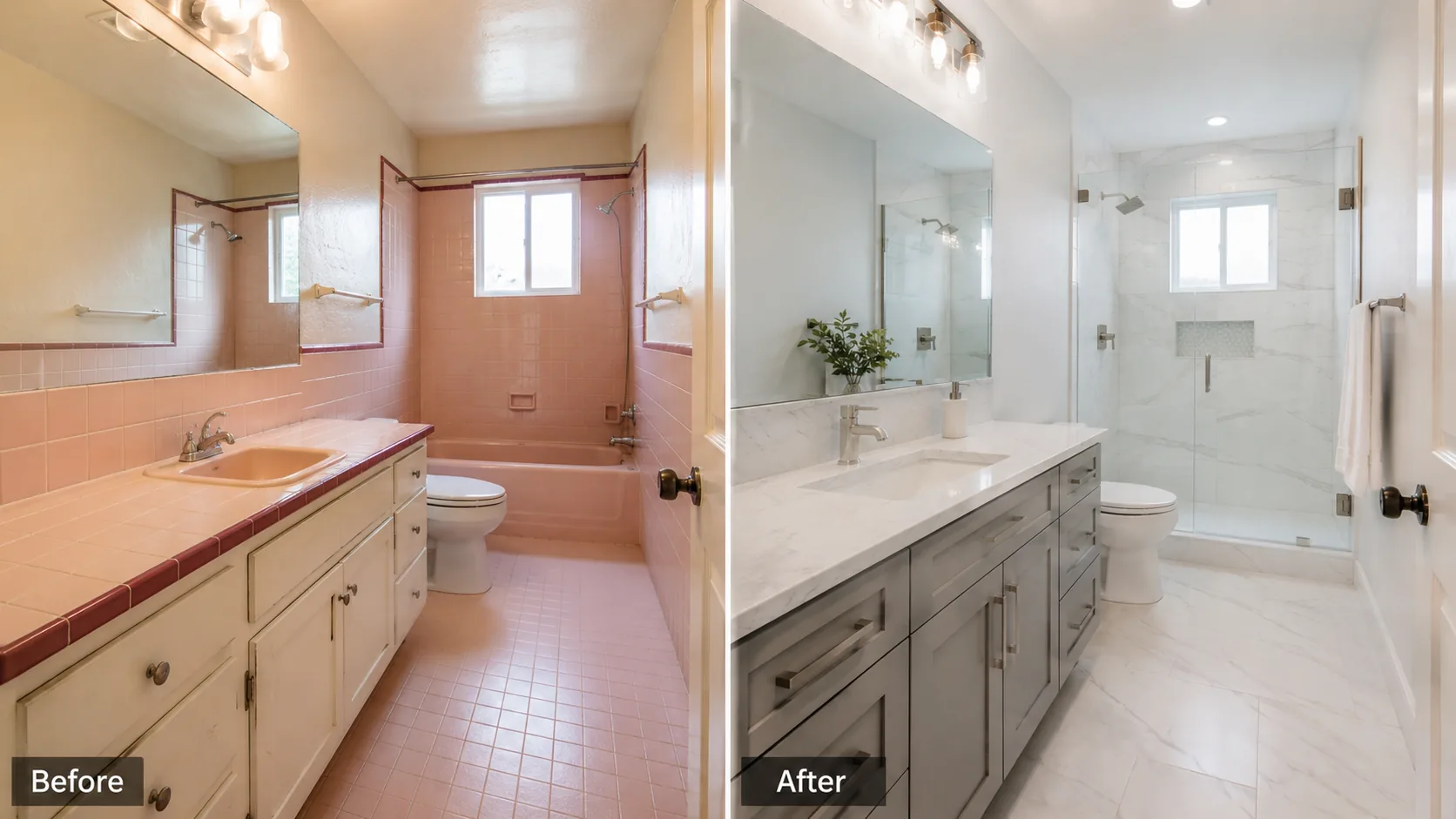 Before and after bathroom remodel comparison