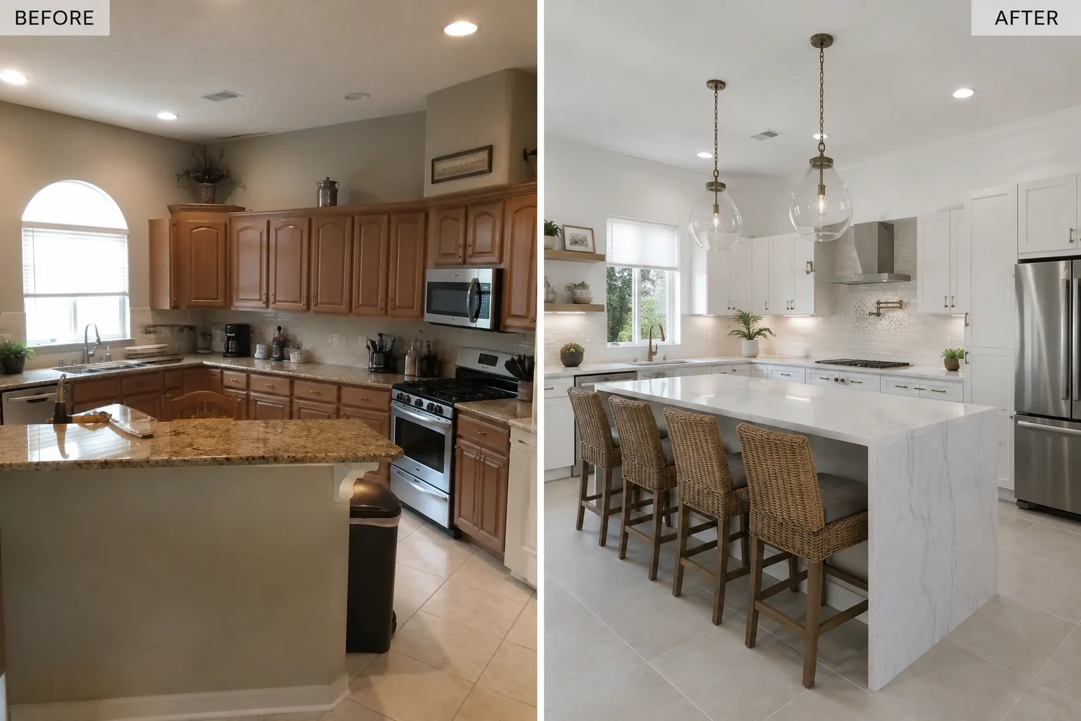 Before and after kitchen remodel comparison