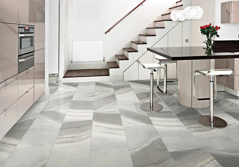 Large-format tile flooring installation